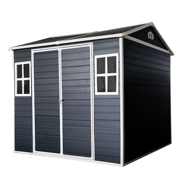 8 ft. W x 6 ft. D Black Resin Outdoor Storage Shed with Floor, Two Windows and Lockable Door (48 sq. ft.)