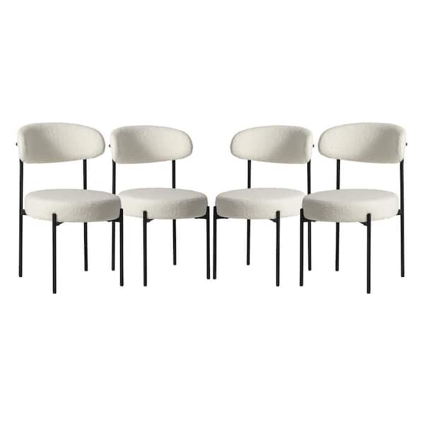 Bayville Modern Sherpa Upholstered Metal Frame Side Dining Chair (Set of 4) in Cream