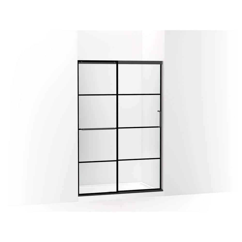 Elate Tall Frameless Sliding Shower Door with Black Hardware