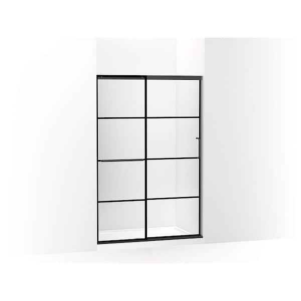 KOHLER Elate Tall 44-48 in. W x 76 in. H Sliding Frameless Shower Door in Matte Black with Crystal Clear Glass