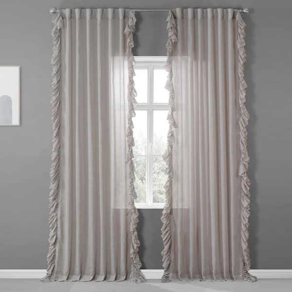 Exclusive Fabrics & Furnishings Tumbleweed Beige Faux Linen Ruffle Sheer Rod Pocket Curtain - 50 in. W x 108 in. L (1 Panel)