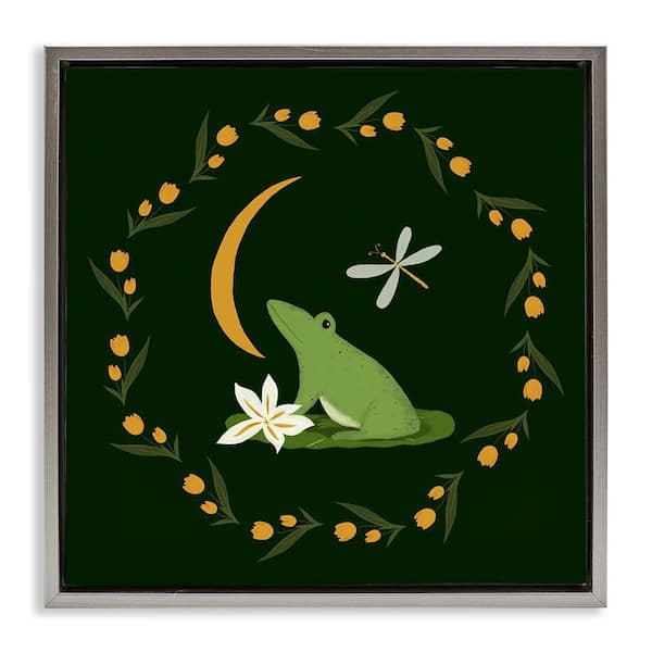 Stupell Industries Frog & Moon Garland by Michelle Ingari Designs Gray Floater Frame Animal Graphic Art Print 18 in. x 18 in.