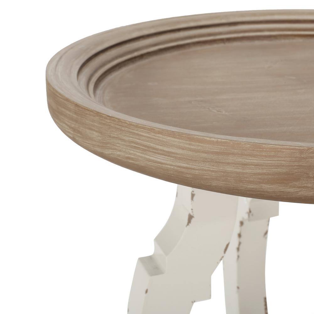 Elegant French Country Round Wood Accent Table in Distressed White
