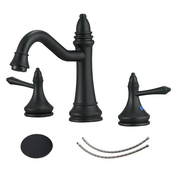 FORCLOVER 8 in. Widespread Double Handle Waterfall Bathroom Faucet with Pop-Up Drain Assembly in Spot Resist Matte Black
