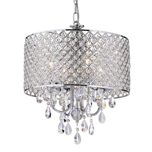 Marya 4-Light Modern Chrome Round Chandelier with Beaded Drum Shade /Hanging Clear Glass Crystals