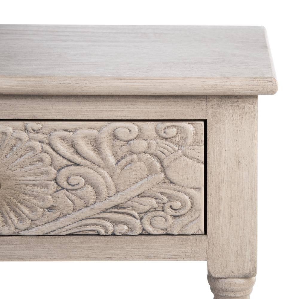 Josie Greige Wood and Metal 1-Drawer Accent Table