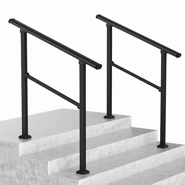 (2 Pack) 36 in. H x 40.4 in. W Black Wrought Iron Stair  Railing Kit Handrails for Outdoor Steps Fit 2 or 3 Steps