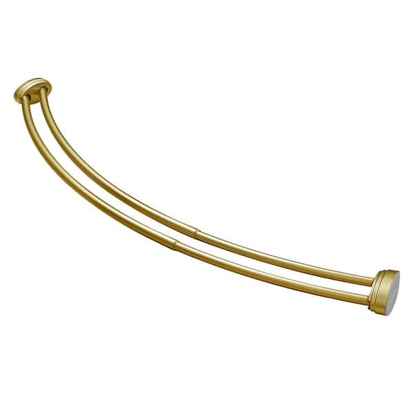 72 in. Rustproof Adjustable Expandable Wall Mounted Aluminum Double Curved Shower Rod, Shower Liner Shower Hooks, Gold