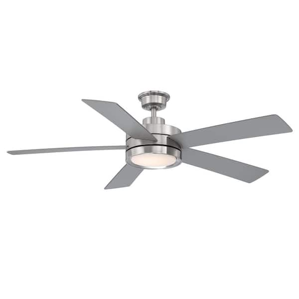 Baxtan 56 in. Indoor Brushed Nickel Ceiling Fan with Warm White Integrated LED with Remote Included