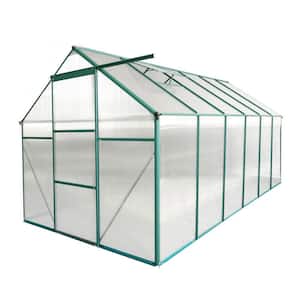 75 in. W x 147 in. D x 77 in. H Outdoor Backyard Green Aluminum Frame Walk-In Polycarbonate Greenhouse