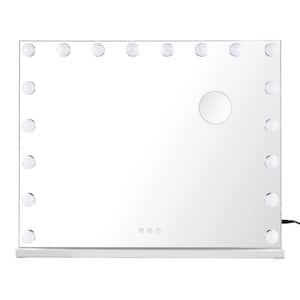 28 in. W x 22 in. H Large Rectangular Dimmable LED Desktop/Wall Mount Bathroom Vanity Mirror with 10X Magnification