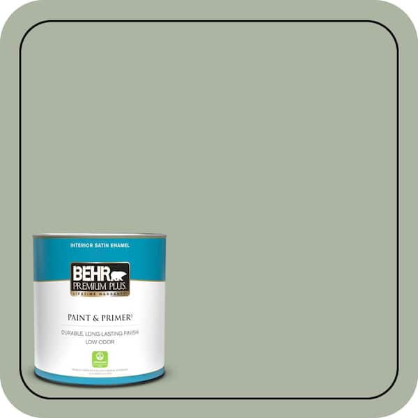 BEHR PREMIUM PLUS 1 qt. #430E-3 Laurel Mist Satin Enamel Low Odor Interior Paint & Primer