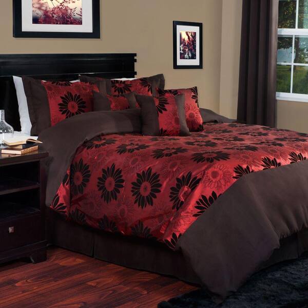 Lavish Home Kiera Red 7-Piece Queen Comforter Set