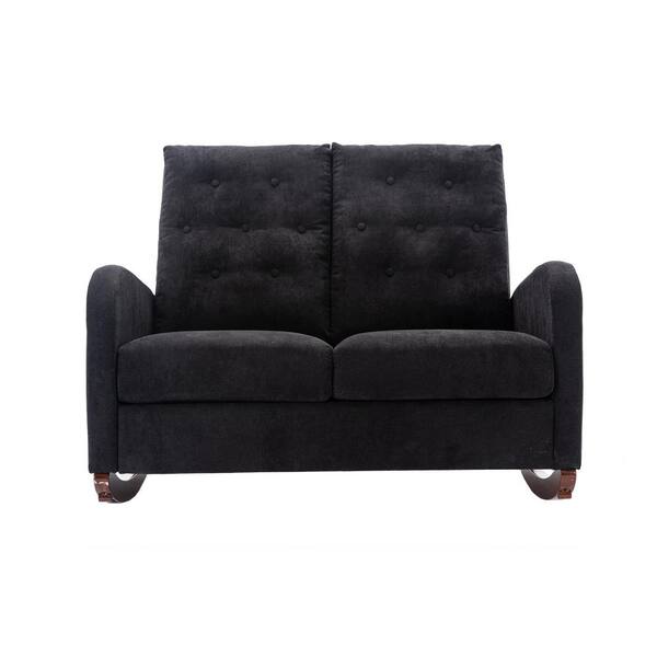 Tatahance 46.46 in. Black Polyester Fabric Rocking Loveseat Sofa with Arm