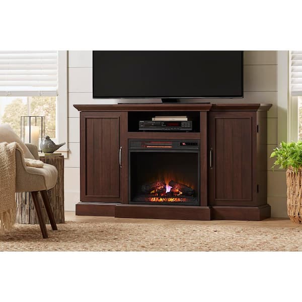 Home Decorators Collection Mattingly 60 In Freestanding Media Console Electric Fireplace Tv Stand Midnight Cherry 112272 - Home Decorators Collection Fireplace Replacement Parts