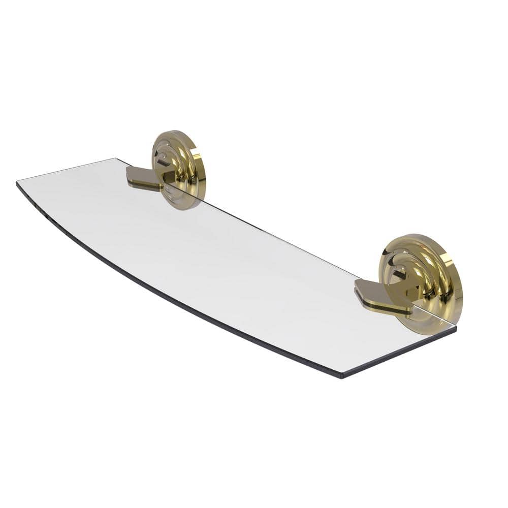 Allied Brass Que New 18 in. L x 3 in. H x 5 in. W Clear Glass Bathroom Shelf in Unlacquered ...