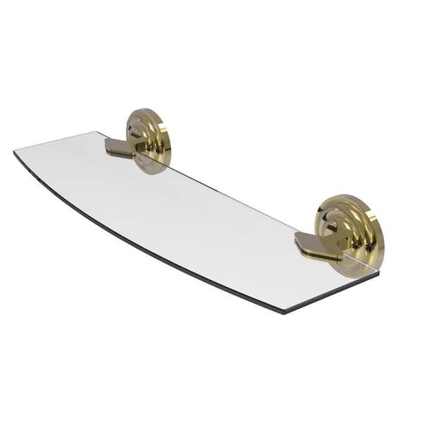 Allied Brass Que New 18 in. L x 3 in. H x 5 in. W Clear Glass Bathroom Shelf in Unlacquered Brass