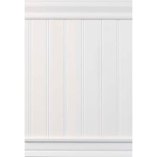 Everbilt 1/4 in. D x 7-1/4 in. W x 96 in. L Glue-On Tongue and Groove White PVC Wainscoting Panel (3-Pack)