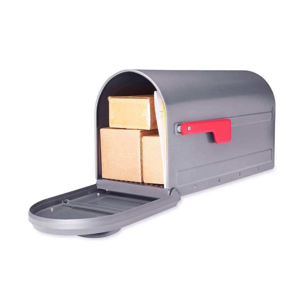 Graphite Steel Large Post Mount Mailbox with Red Flag