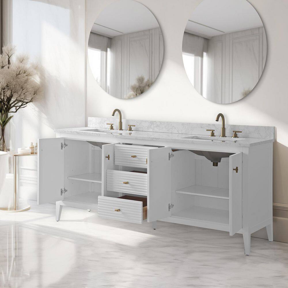 72" Linear White Double Sink Vanity with Golden Brushed Hardware