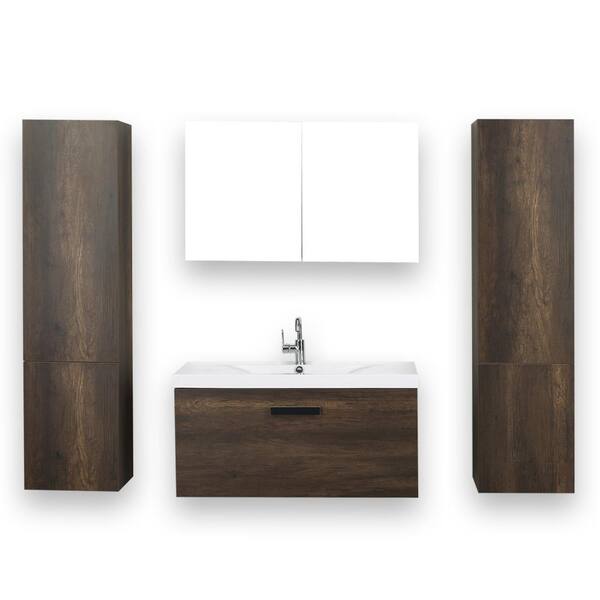 Streamline 39.4 in. W x 18.2 in. H Bath Vanity in Brown with Resin Vanity Top in White with White Basin and Mirror