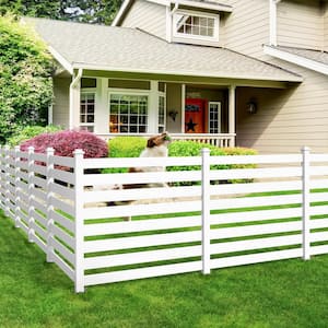 Ares 38 in. x 46 in. White Garden Fence W/Post And No-Dig Steel Cone Anchor Recycled Plastic Privacy Fence Panel(4-Pack)