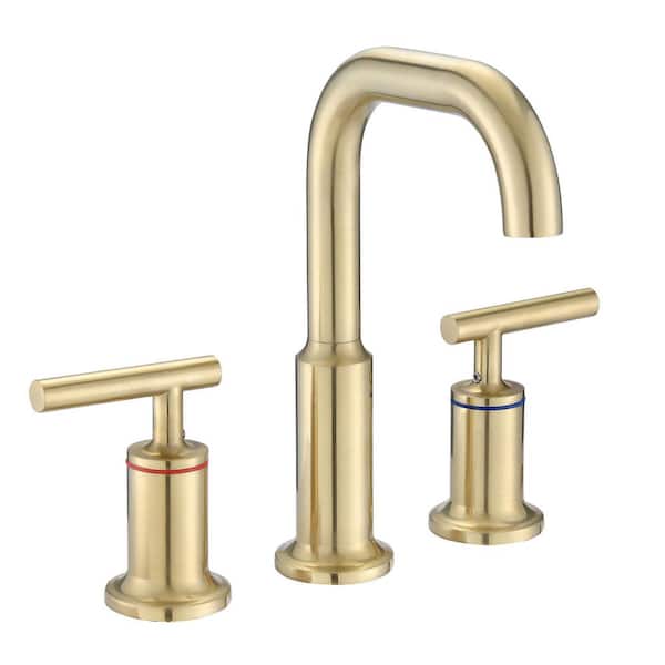 Staykiwi 8 in. Widespread Double Handle Mid Arc Bathroom Faucet in Brushed Gold