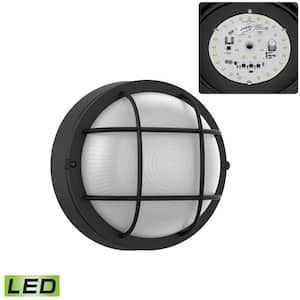 Hour Textured Black Integrated LED Outdoor Wall Light Fixture with Frosted Glass Shade, Dimmable, 3000K, 900 Lumens