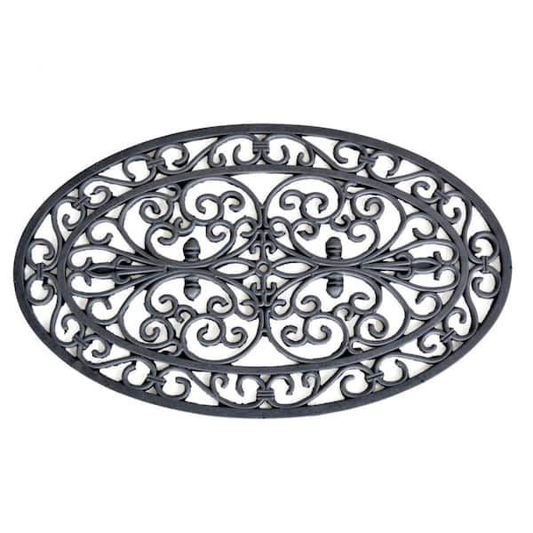18 in. x 30 in. Black Oval Scrollwork Indoor/Outdoor Rubber Entry Mat (2-Pack)
