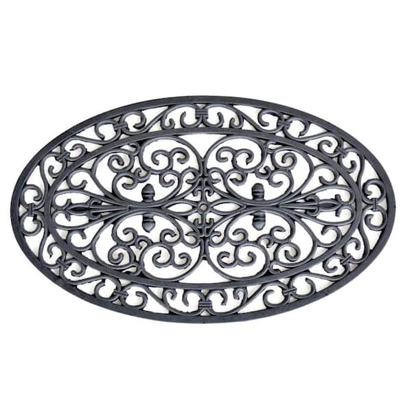 AmeriHome 18 in. x 30 in. Black Oval Scrollwork Indoor/Outdoor Rubber Entry Mat (2-Pack)