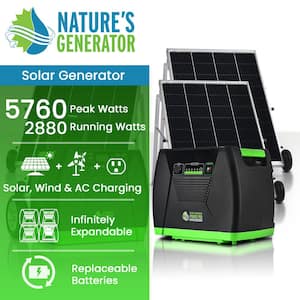 ELITE 3600-Watt/5760W Peak Push Button Start Solar Powered Portable Generator with Four 100W Solar Panels and Power Pod