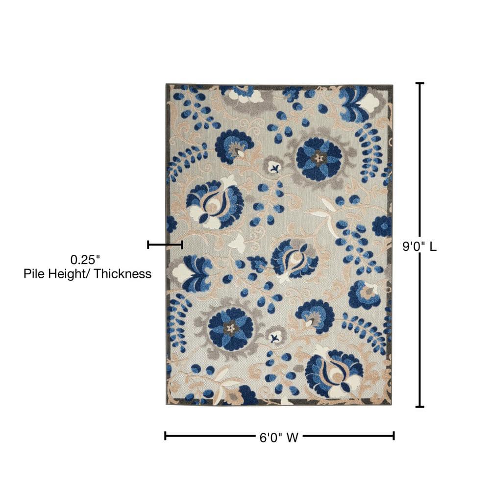 Aloha Natural/Blue Floral 6' x 9' Synthetic Outdoor Area Rug