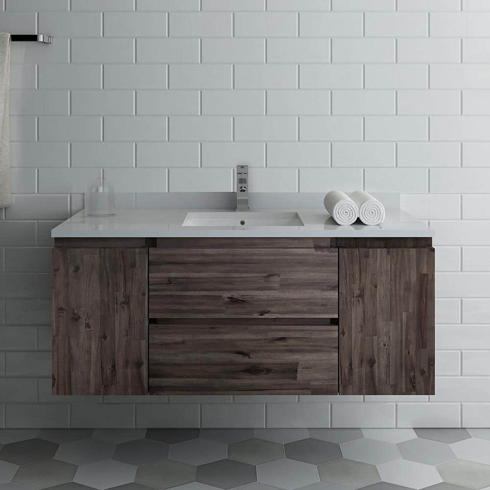 Formosa 47" Brown Acacia Wall-Mounted Single Vanity Base