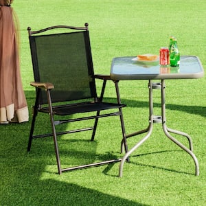 Black Metal Outdoor Patio Folding Beach Lawn Chair (Set of 2)