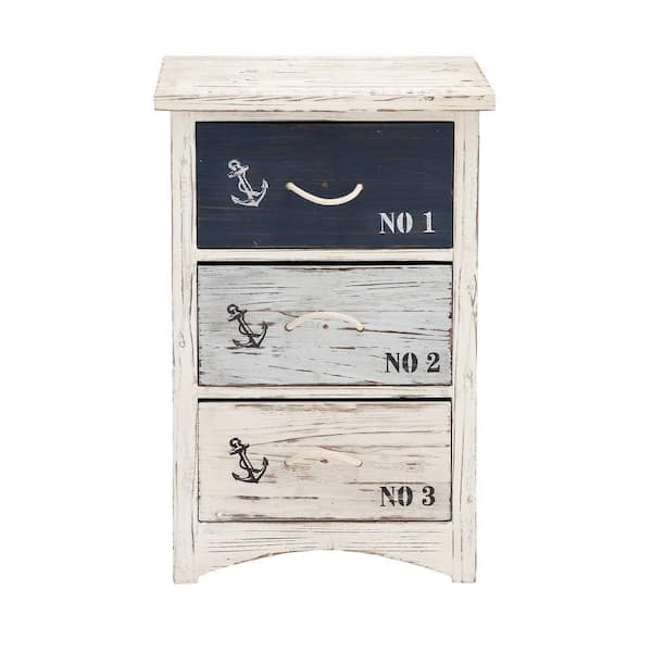 Oriana 3-Drawer 19 in. White Wood Anchor Chest of Drawers with Rope Handles