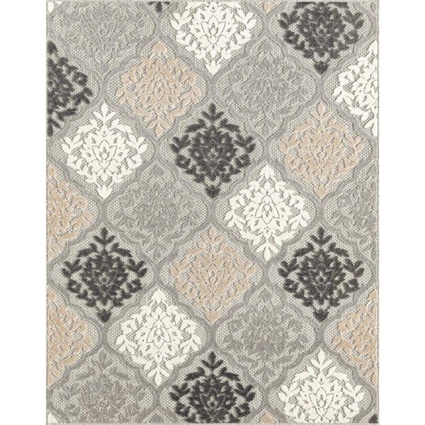 Tayse Rugs Oasis Medallion Gray 8 ft. x 10 ft. Indoor/Outdoor Area Rug