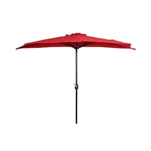 Fiji 9 ft. Outdoor Patio Half-Round Market Umbrella with Crank Liftin Red