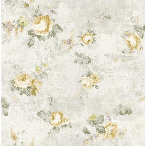 CASA MIA English Flowers Grey and Multicolor Paper Non-Pasted Strippable Wallpaper Roll (Cover 56.05 sq. ft.)