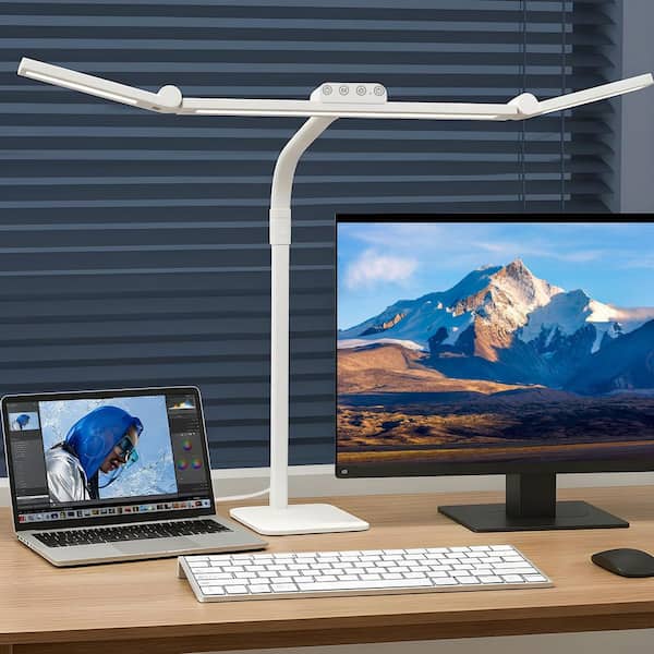 BeamBox 29.5 in. White LED Desk Lamp With Base, Adjustable