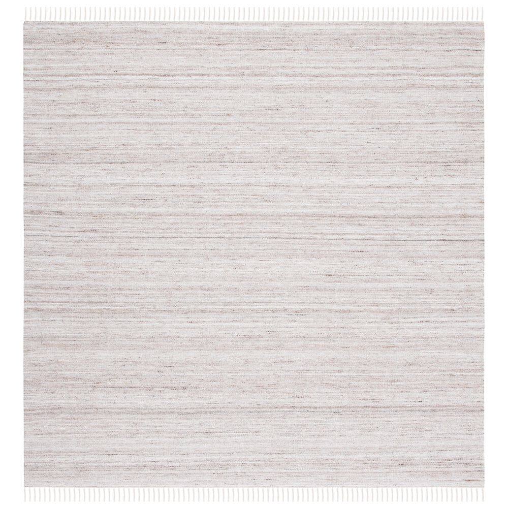 Ivory and Brown 7' Square Handmade Wool Kilim Area Rug
