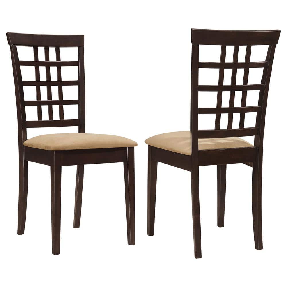 High-Back Traditional Beige Microfiber Upholstered Side Chair