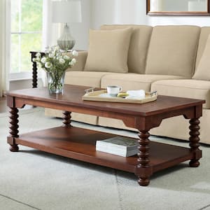 Glenmore 54 in. Large Walnut Brown Rectangle Wood Coffee Table with Detailed Legs