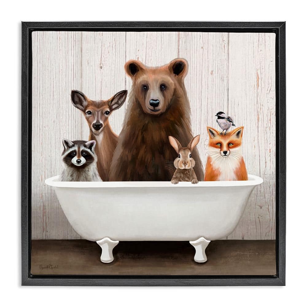 Woodland Creatures Bathtub by Elizabeth Tyndall 1-Piece Black Floater Frame Animal Graphic Art Print 18 in. x 18 in. price history on PriceWatchPro