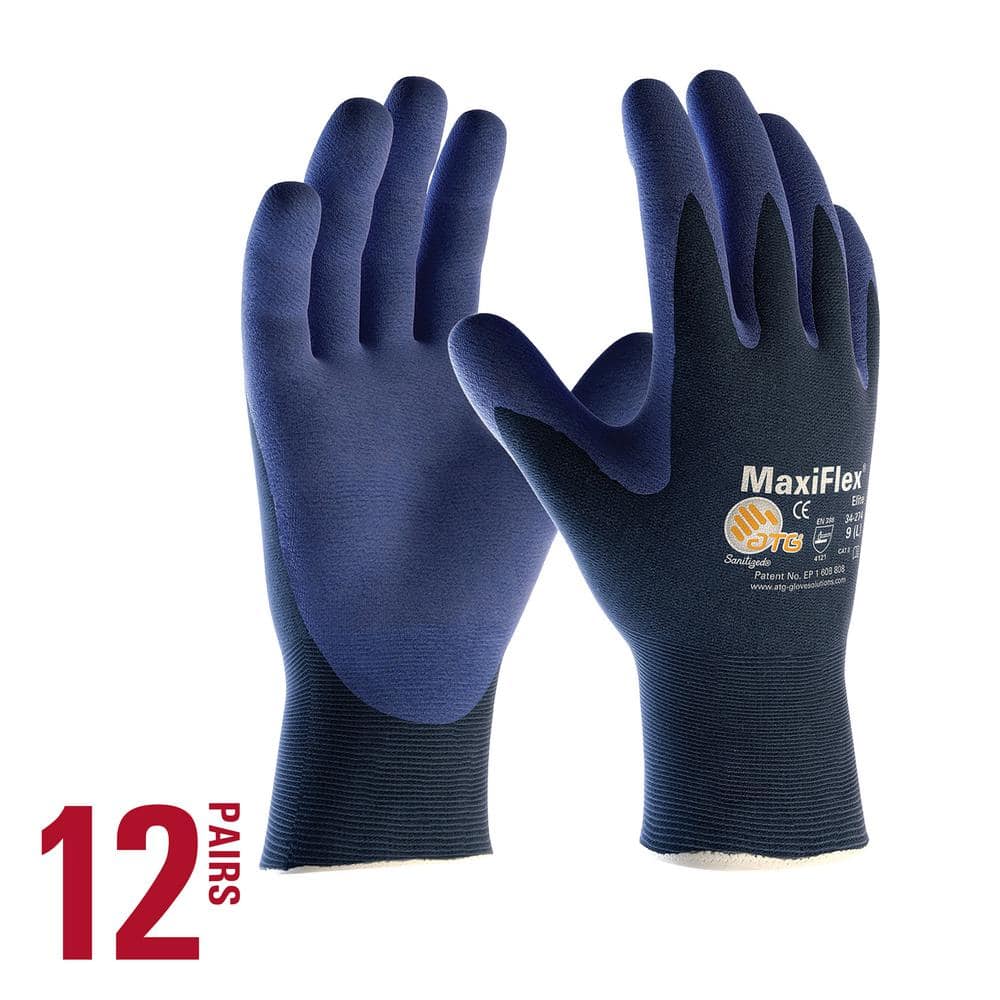 ATG MaxiFlex Elite Unisex Large Blue Ultra Lightweight Nitrile Coated ...