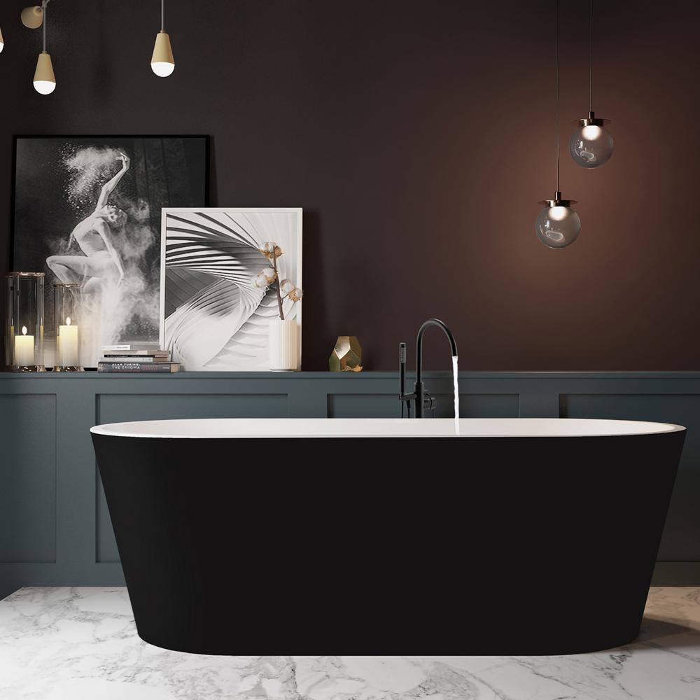 AKDY 67 in. Fiberglass Flatbottom Non-Whirlpool Bathtub in Black with Tub Filler Combo Modern Stand Alone Tub, Glossy Black -  BT0089-42