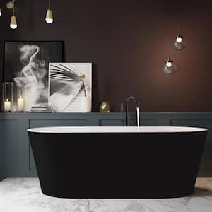 67 in. Fiberglass Flatbottom Non-Whirlpool Bathtub in Black with Tub Filler Combo Modern Stand Alone Tub