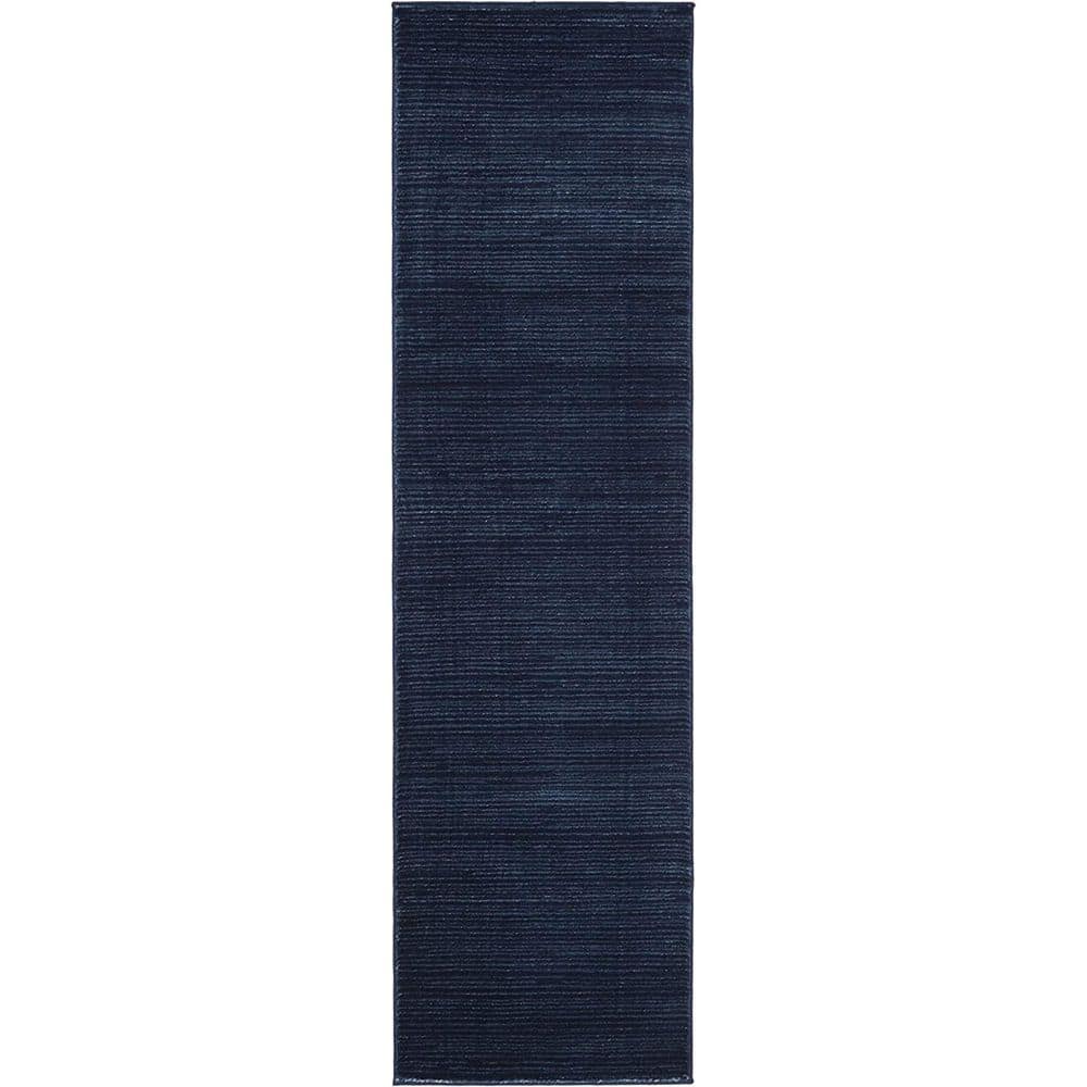 Blue Polypropylene 2 ft. 2 in. x 8 ft. Solid Color Indoor Runner Rug