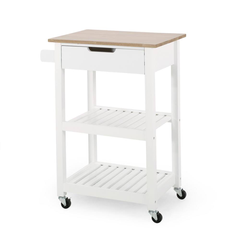 White Wood Rectangular Kitchen Cart with Storage