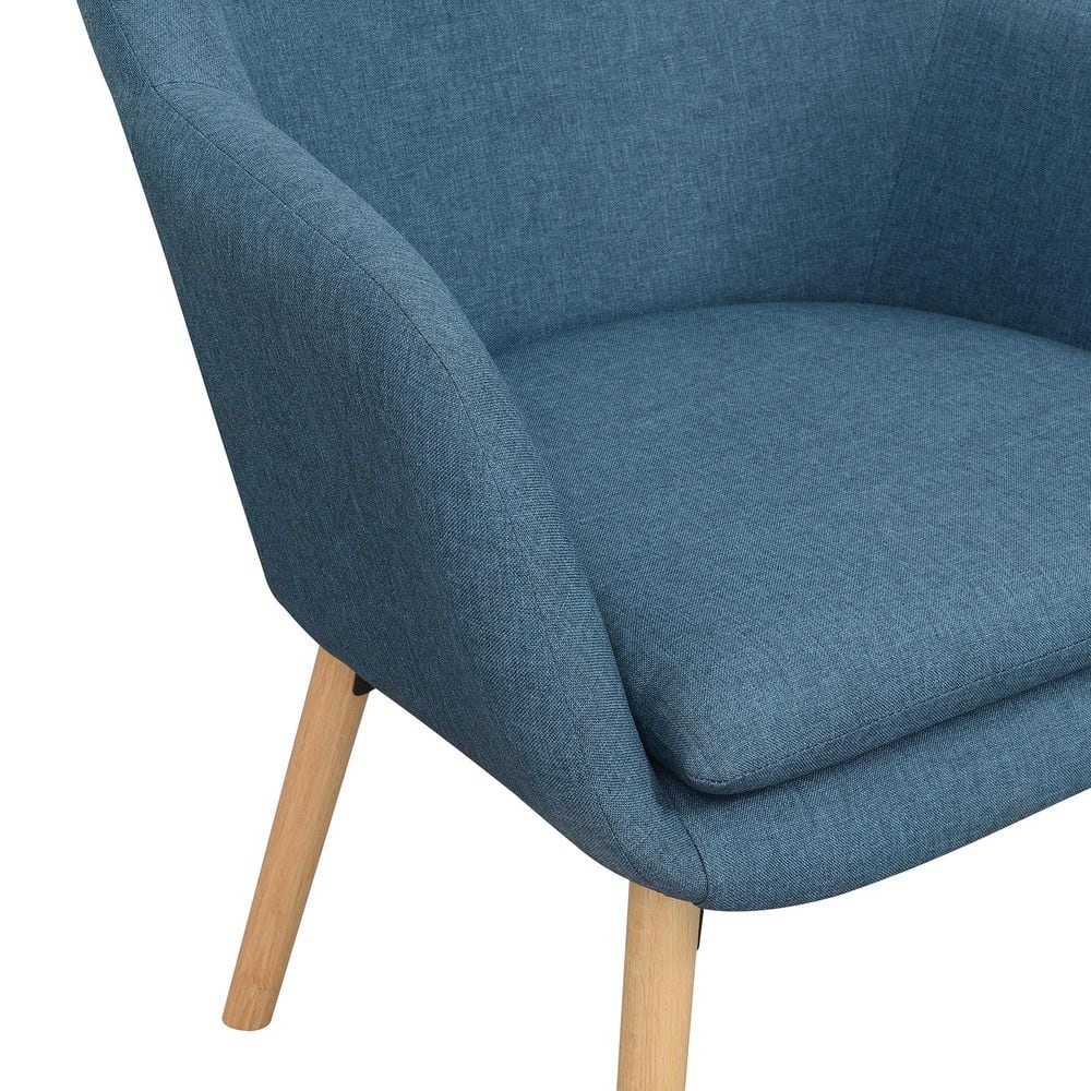 Denim Blue Velvet Wingback Accent Chair with Oak Legs