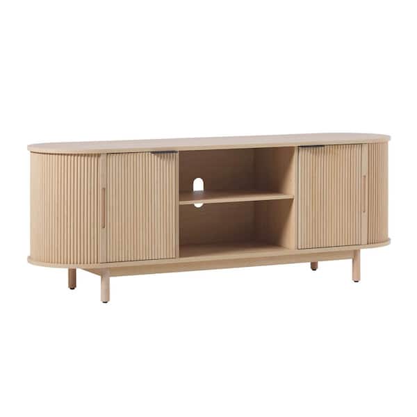 60 in. Coastal Oak Modern Reeded TV Stand with Open Storage (Max TV Size 70 in. )
